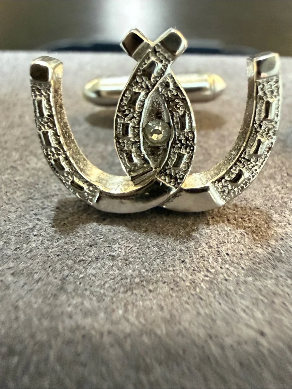 Vintage Swank Horseshoe Cufflinks Silver Tone Clear Rhinestone Lucky Equestrian